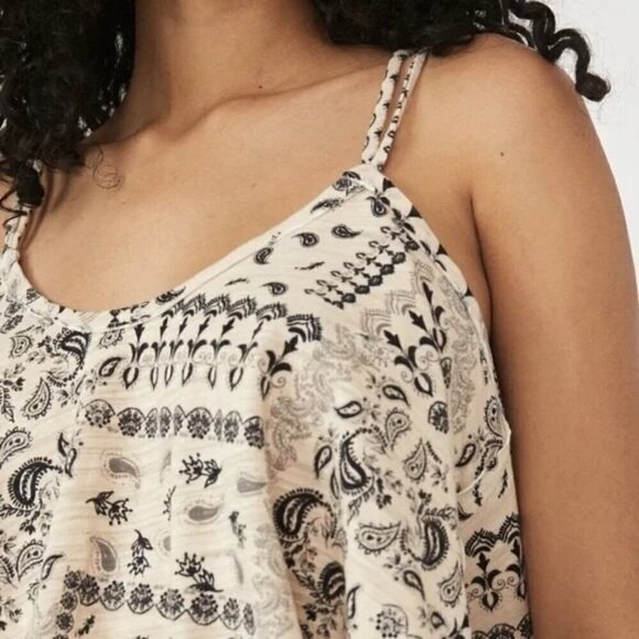 Free People Hey Girl Cotton Tank Top Ivory Navy Tea Combo Bandana Size Med NWT - Picture 2 of 8